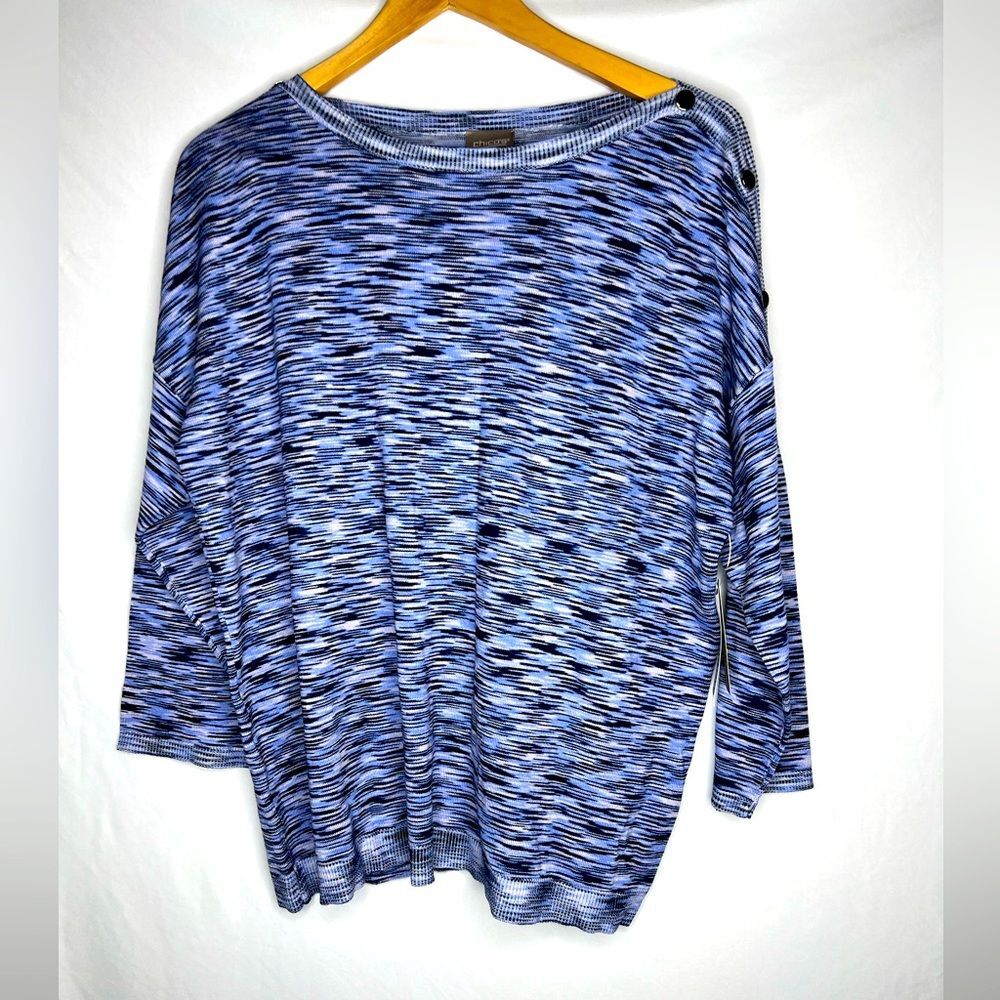 NWTChicos Sweetheart SPACEDYE BUTTON  SHLDR PULLOVERS PATTERN KYOTO INDIGO